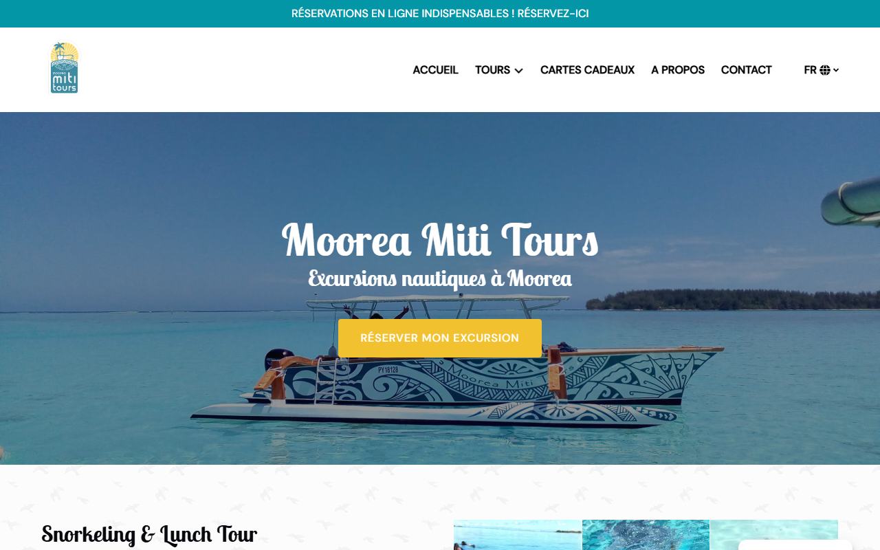 Website preview for Moorea Miti Tours