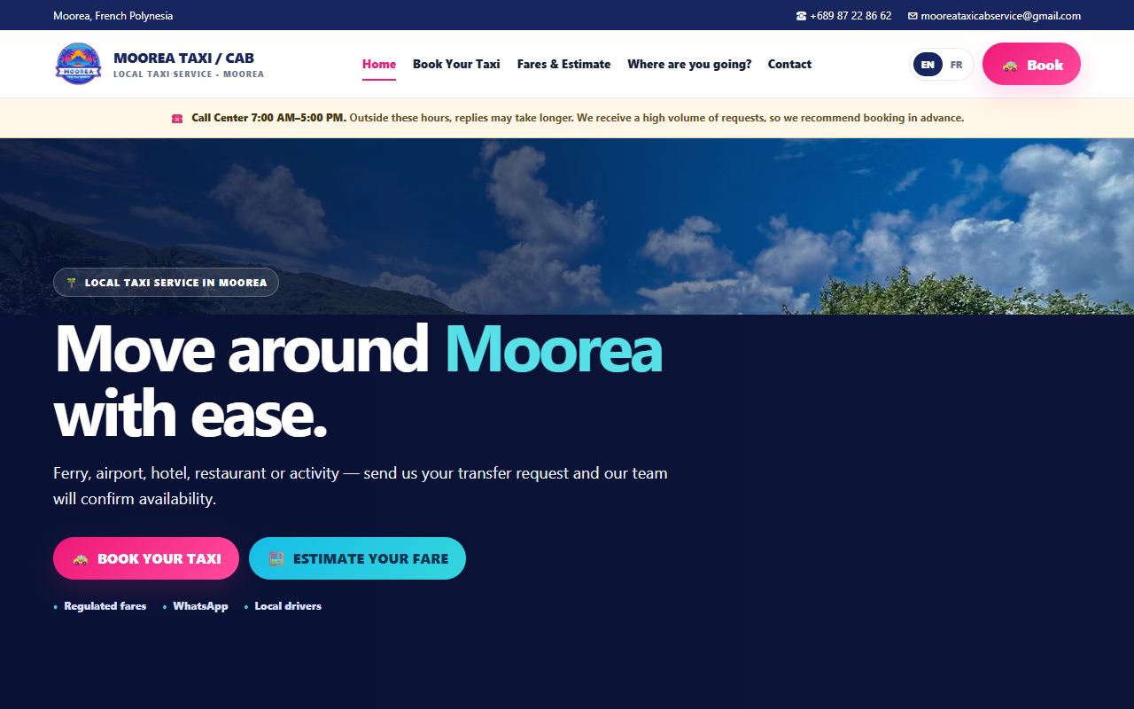 Official website preview — Moorea Taxi / Cab Service